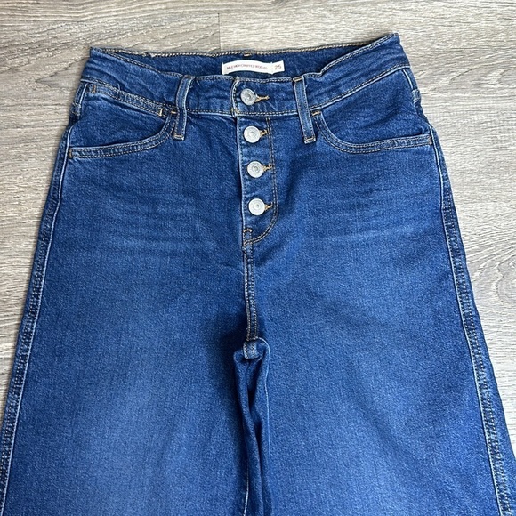 Levi’s Mile High Rise Cropped Wide Leg Jeans Button-Fly Blue Women’s Sz 25 - Picture 4 of 13